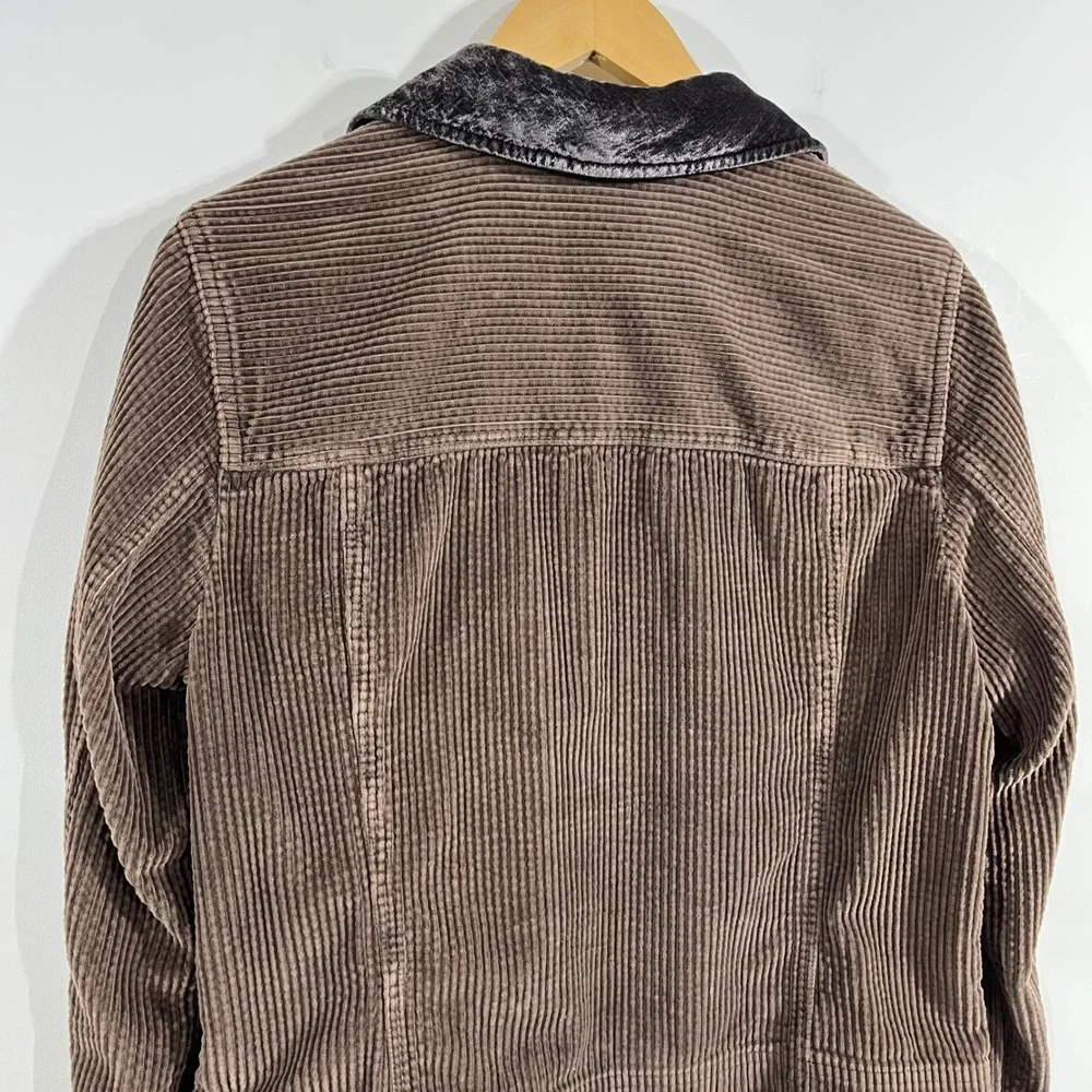 J. Jill Brown Corduroy Chore Trucker Jacket Velvet Collar Womens Medium 90s Farm